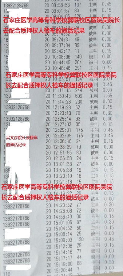 石家庄医学高等专科学校冀联校区医院吴文彦院长约好检车通话记录时间